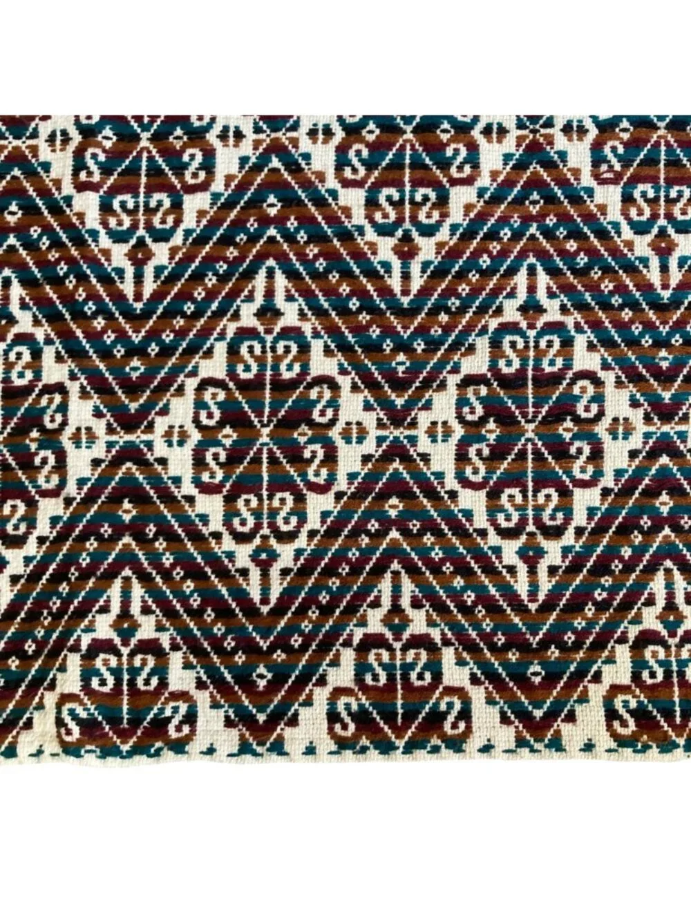 Handwoven Table Runner With Geometric Pattern And Fringe